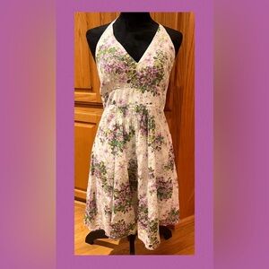 Anthropologie x Anna Sui Hidden Grove Floral Silk Ruched Halter Dress Size 8